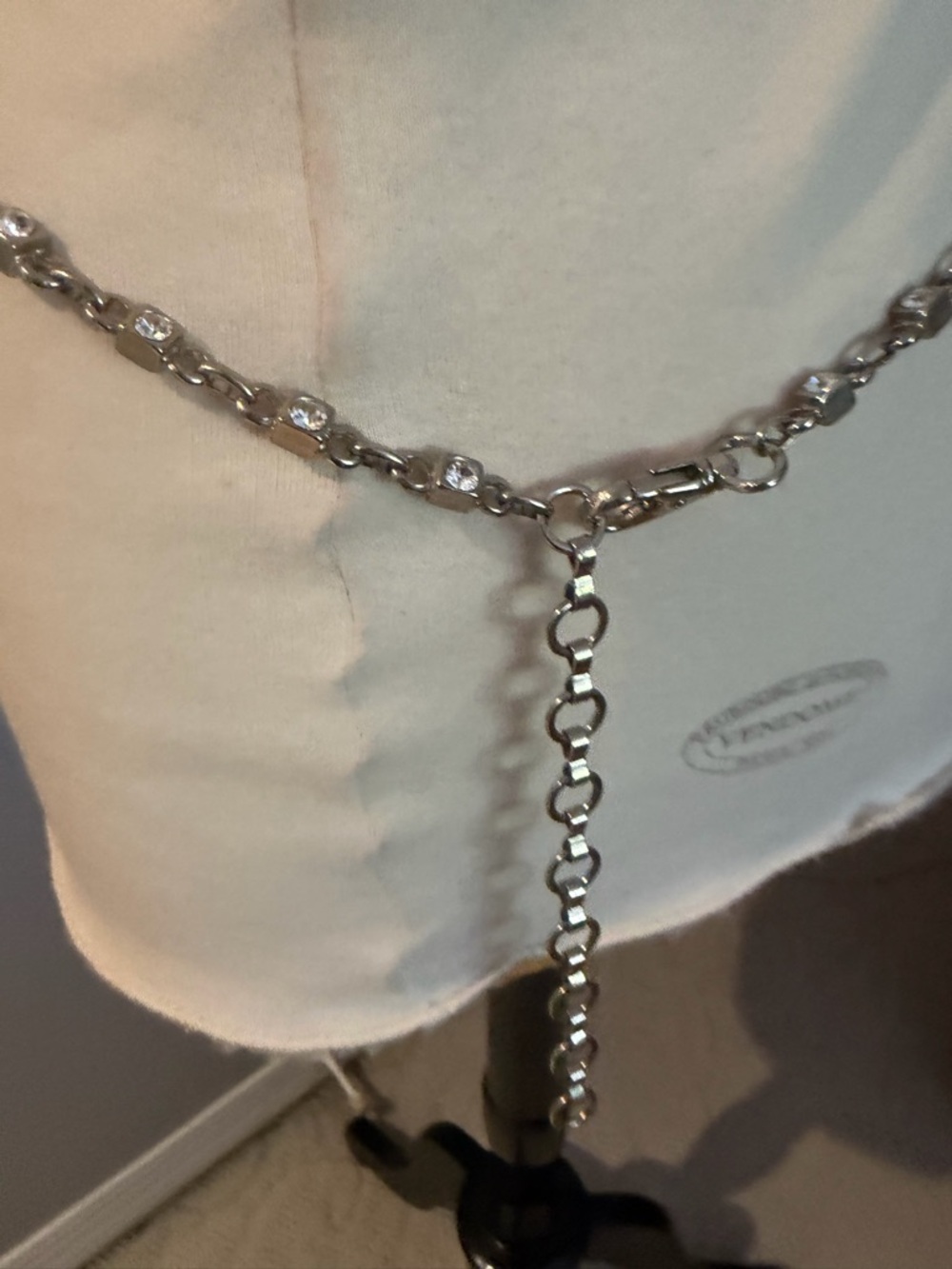 Silver Tone Crystal Link 36” Chain adjustable Belt  with crystal cubes